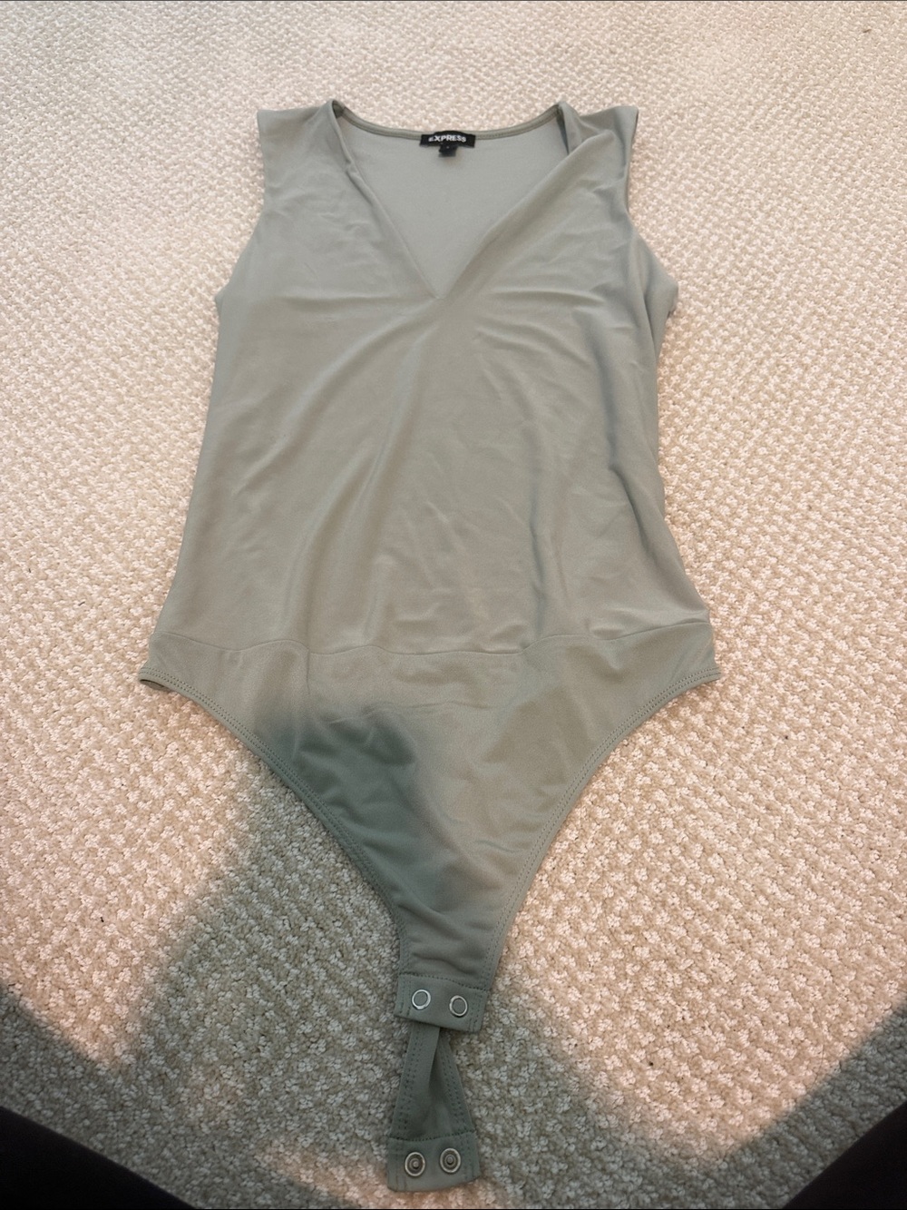 Express Sage Green V-Neck Sleeveless Bodysuit